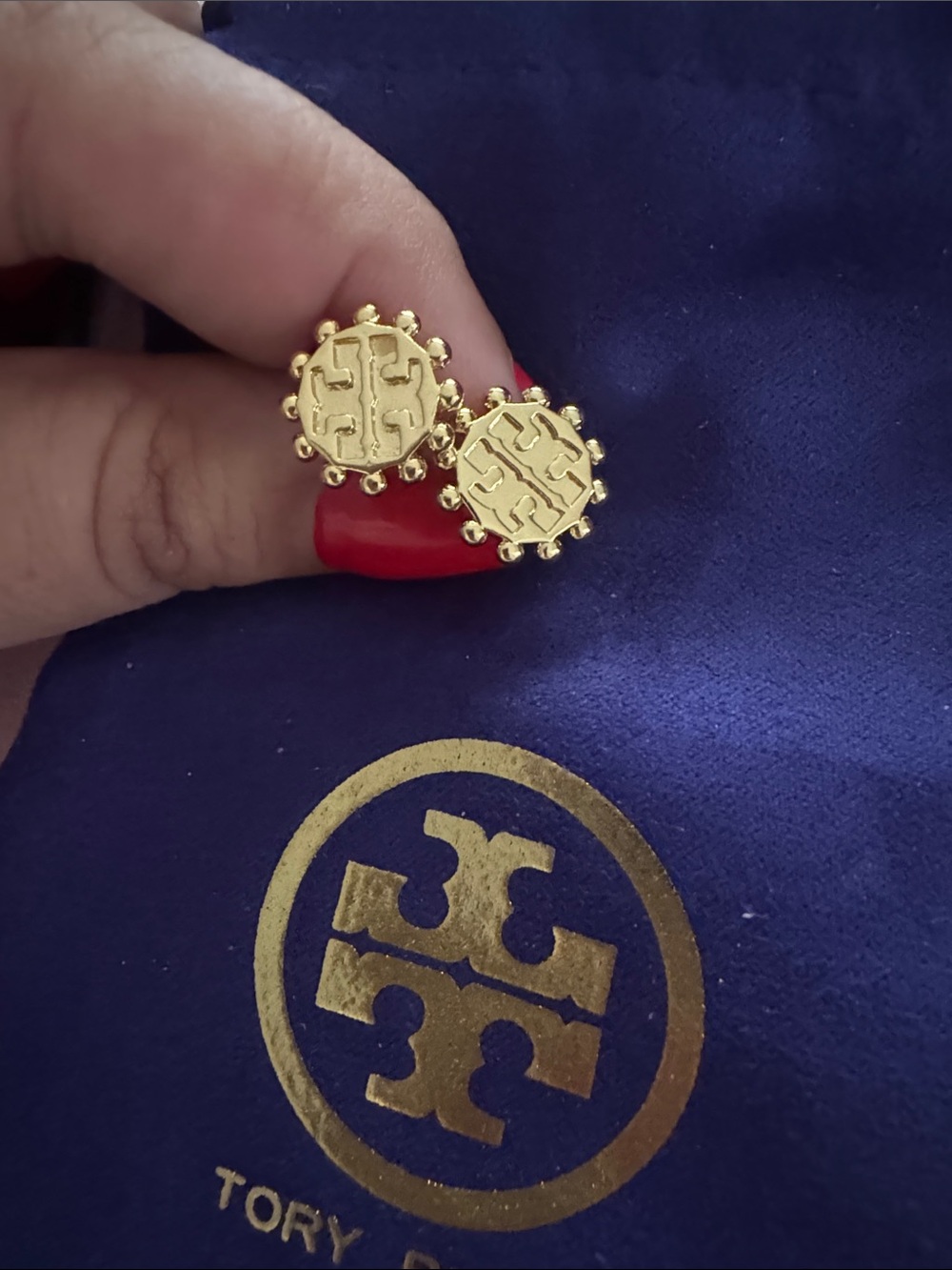 Tory Burch • small gold hexagon push back post earrings NEW $98 - Picture 3 of 3